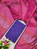 violet raw silk top with rani pink jamdhani duppata
