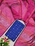 royal blue raw silk top with rani pink jamdhani duppata