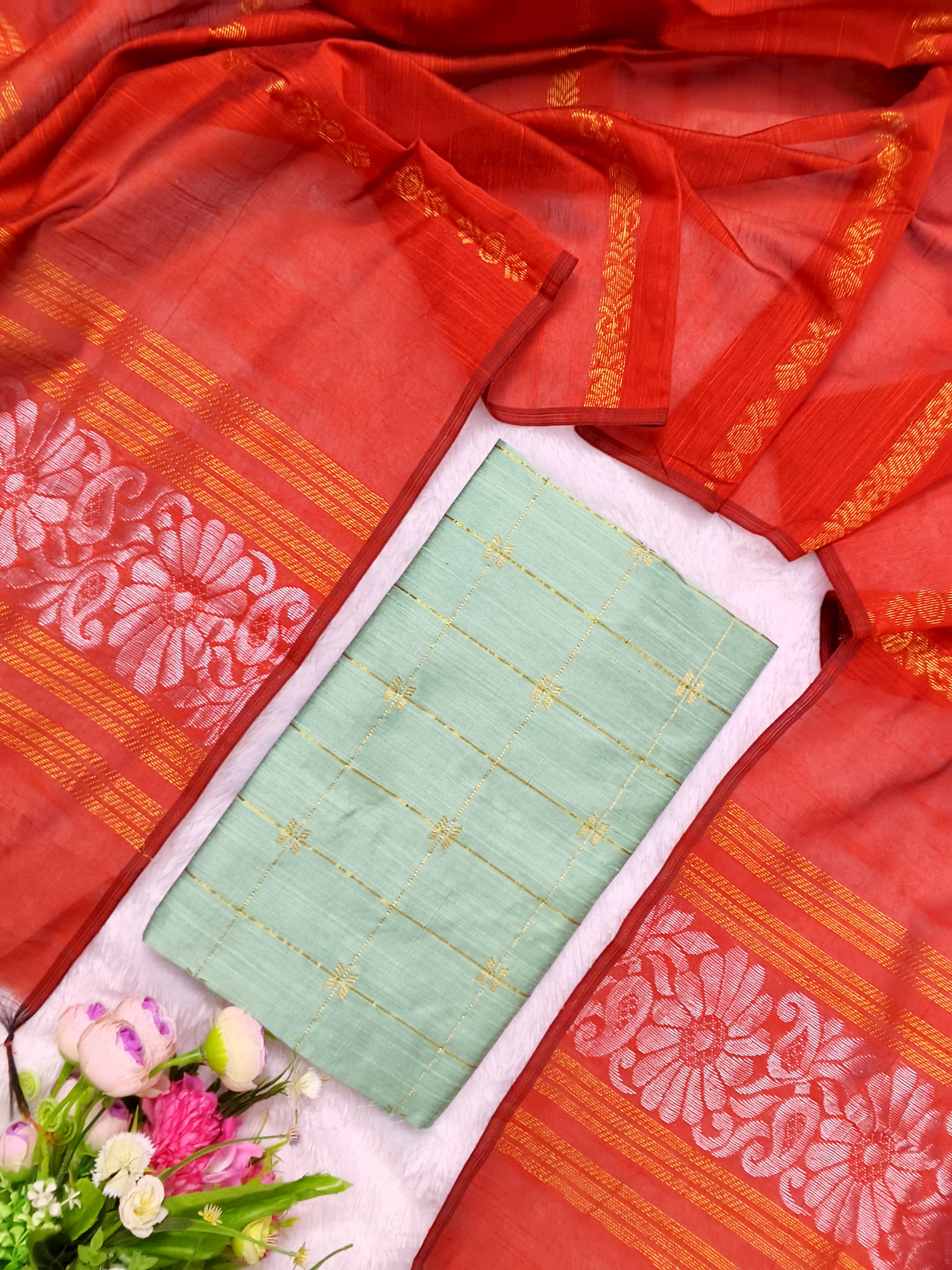 rexona raw silk top with orange jamdhani duppata