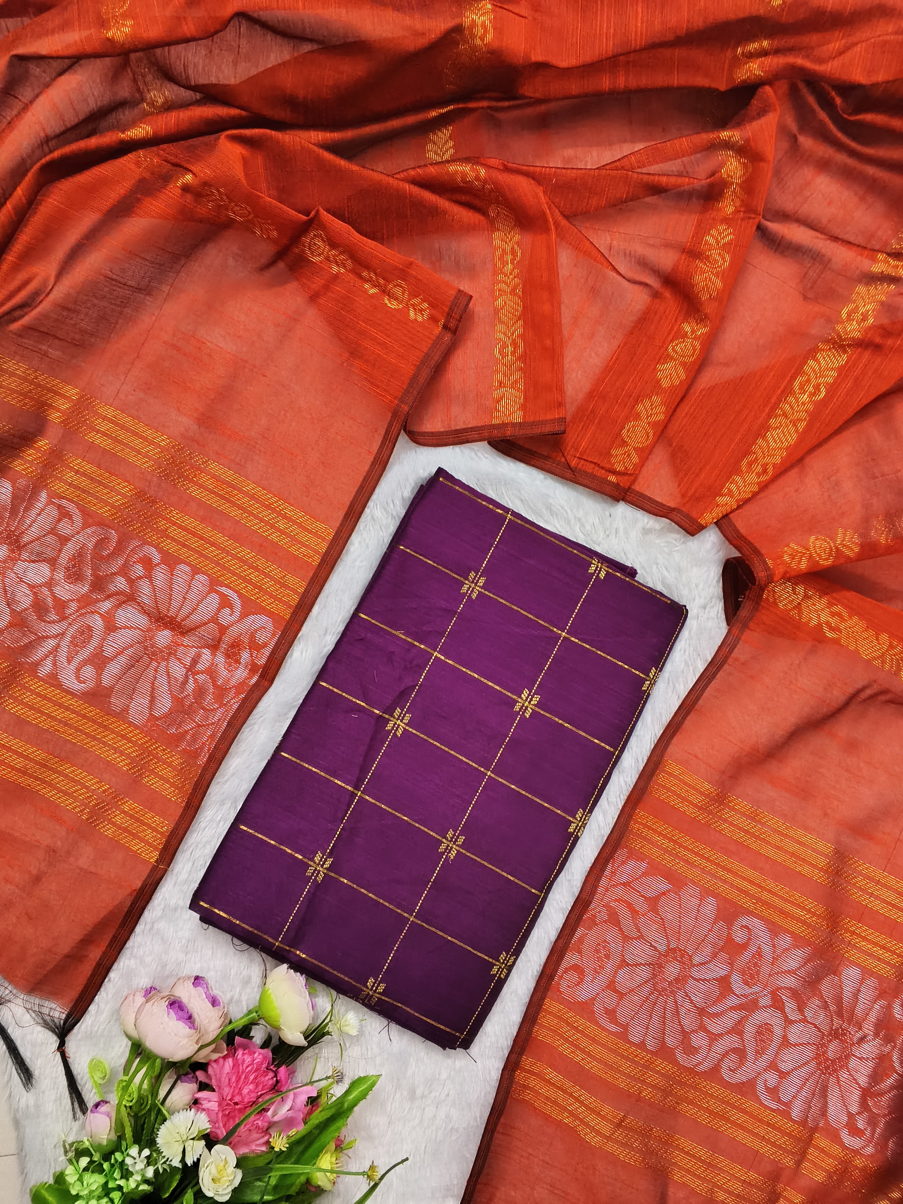 wine raw silk top orange jamdhani duppata