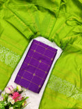 purple top with parrot green jamdhani duppata