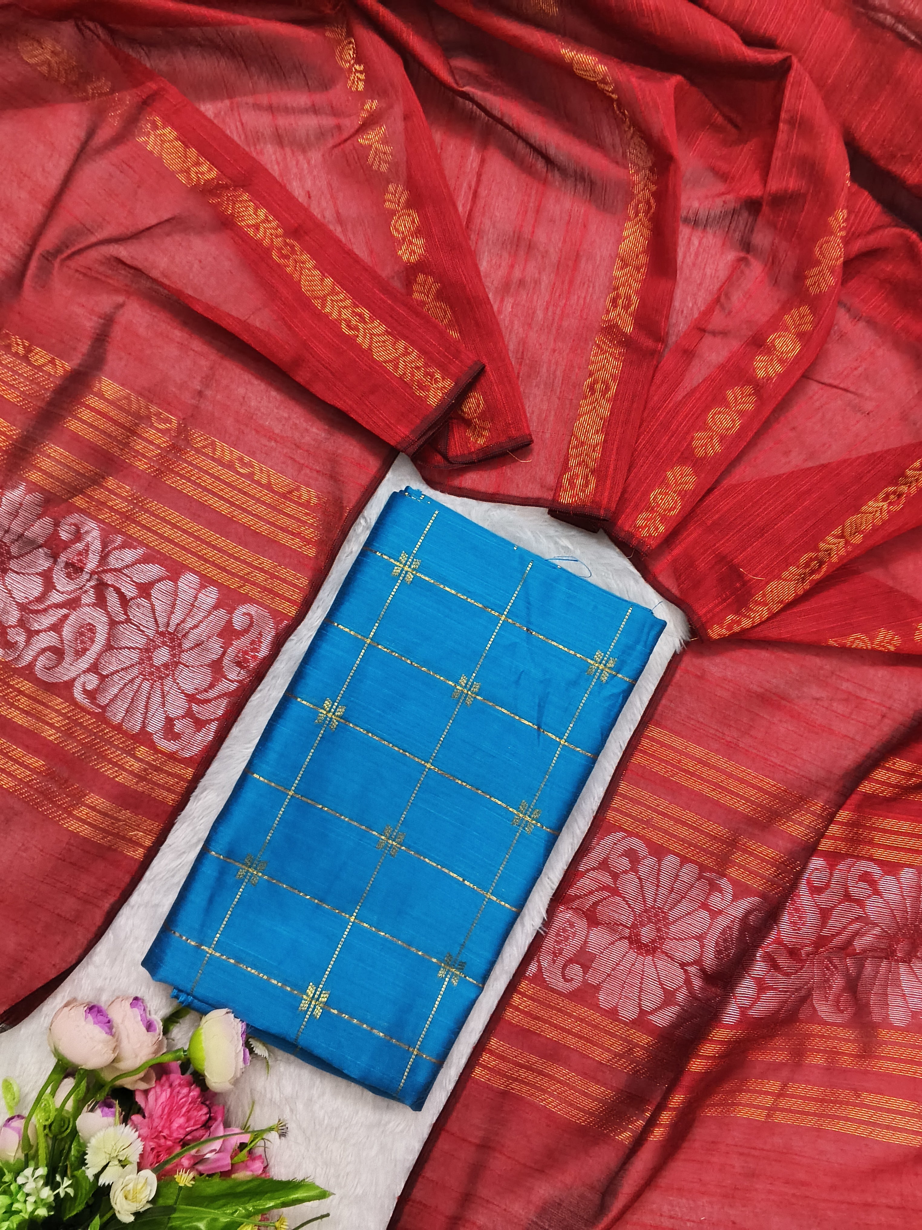 sky blue top with jamdhani duppata 2 piece set