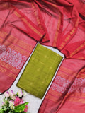 apple green raw silk top with red jamdhani duppata