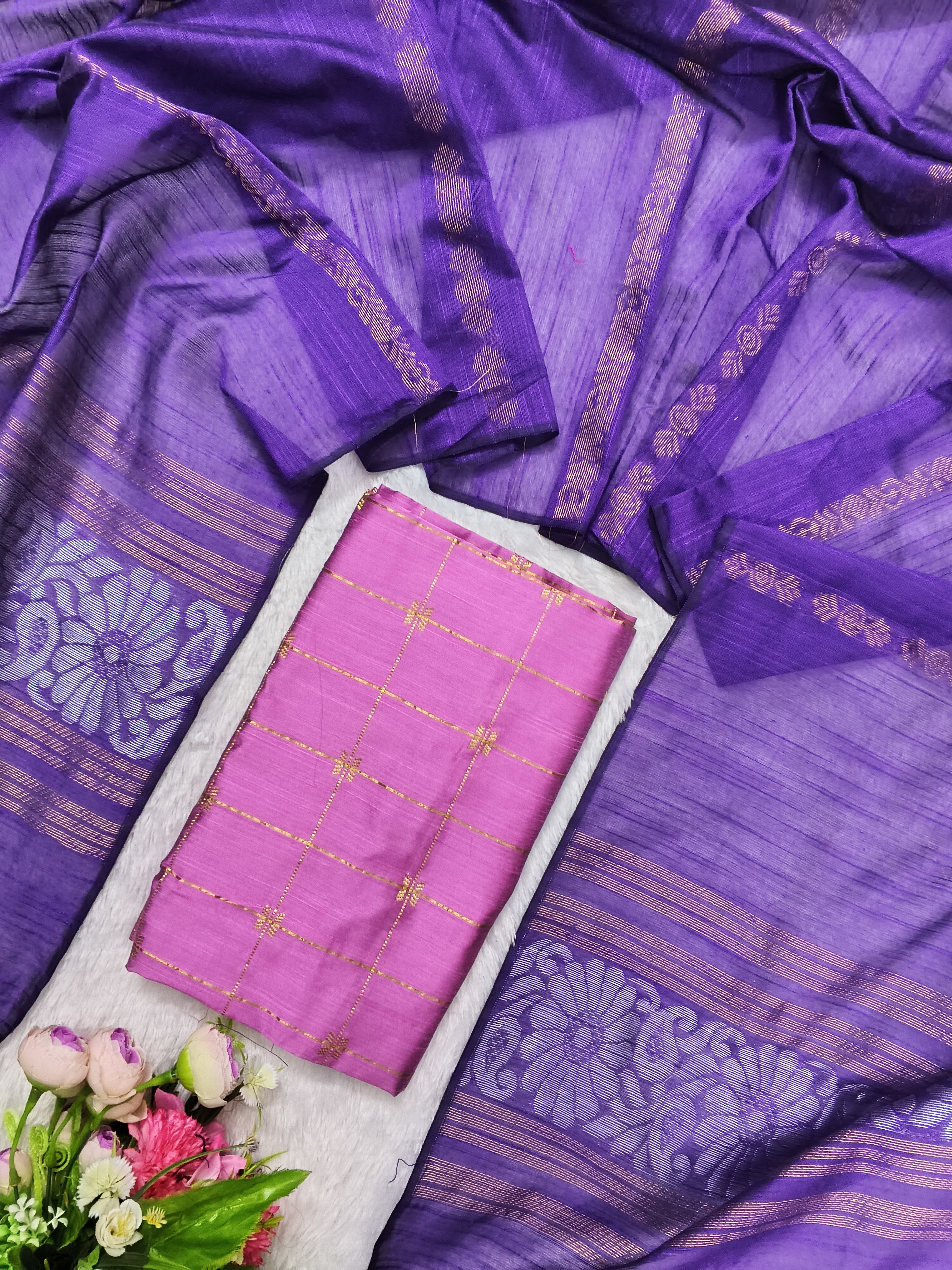 pink raw silk top with jamdhani duppata 2 piece set 2 piece set