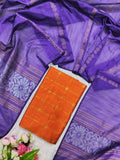 orange raw silk top with violet jamdhani duppata 2 piece set