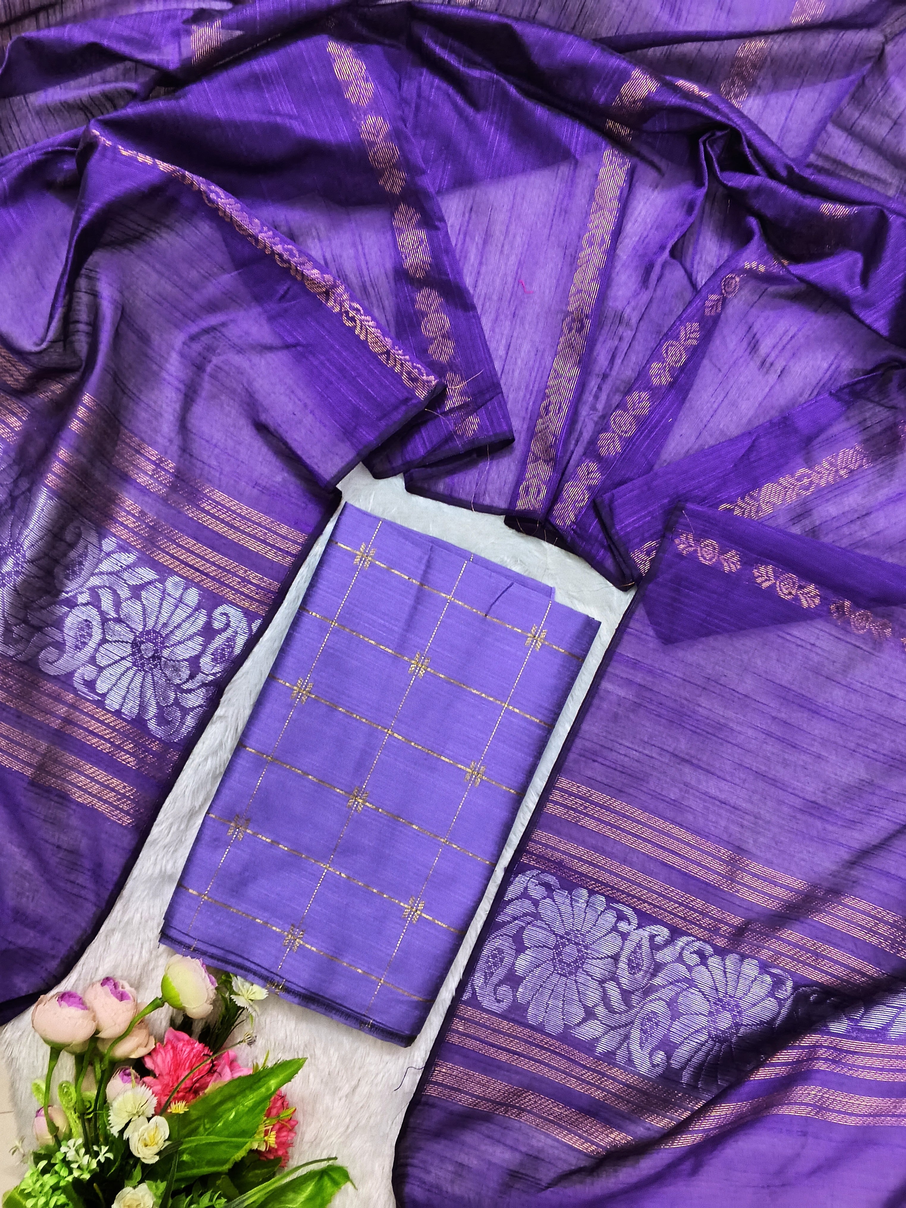 violet raw silk top with violet jamdhani duppata 2 piece set