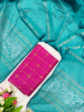jamdhani duppata (teel blue)  with raw silk top