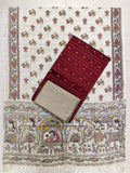 marron raw silk top with madhubani duppata 3 piece set