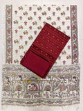 marron raw silk top with madhubani duppata 3 piece set