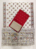 red raw silk top with madhubani duppata 3 piece set