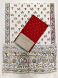 red raw silk top with madhubani duppata 3 piece set