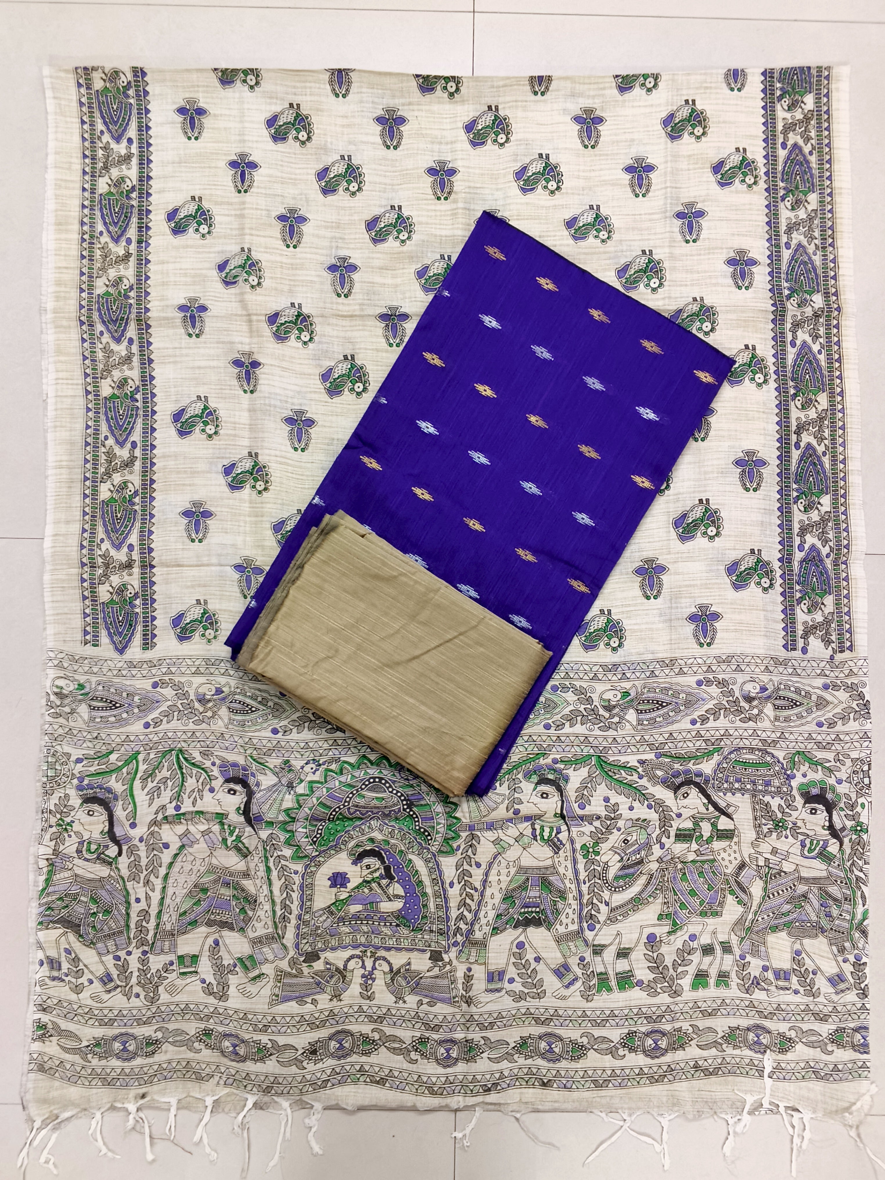 violet raw silk top with madhubani duppata 3 piece set
