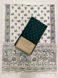 bottle green raw silk top with madhubani duppata 3 piece set