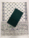 bottle green raw silk top with madhubani duppata 3 piece set