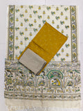 mustard yellow raw silk top with madhbani duppata 3 piece set