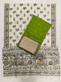 apple green raw silk top with madhubani duppata 3 piece set