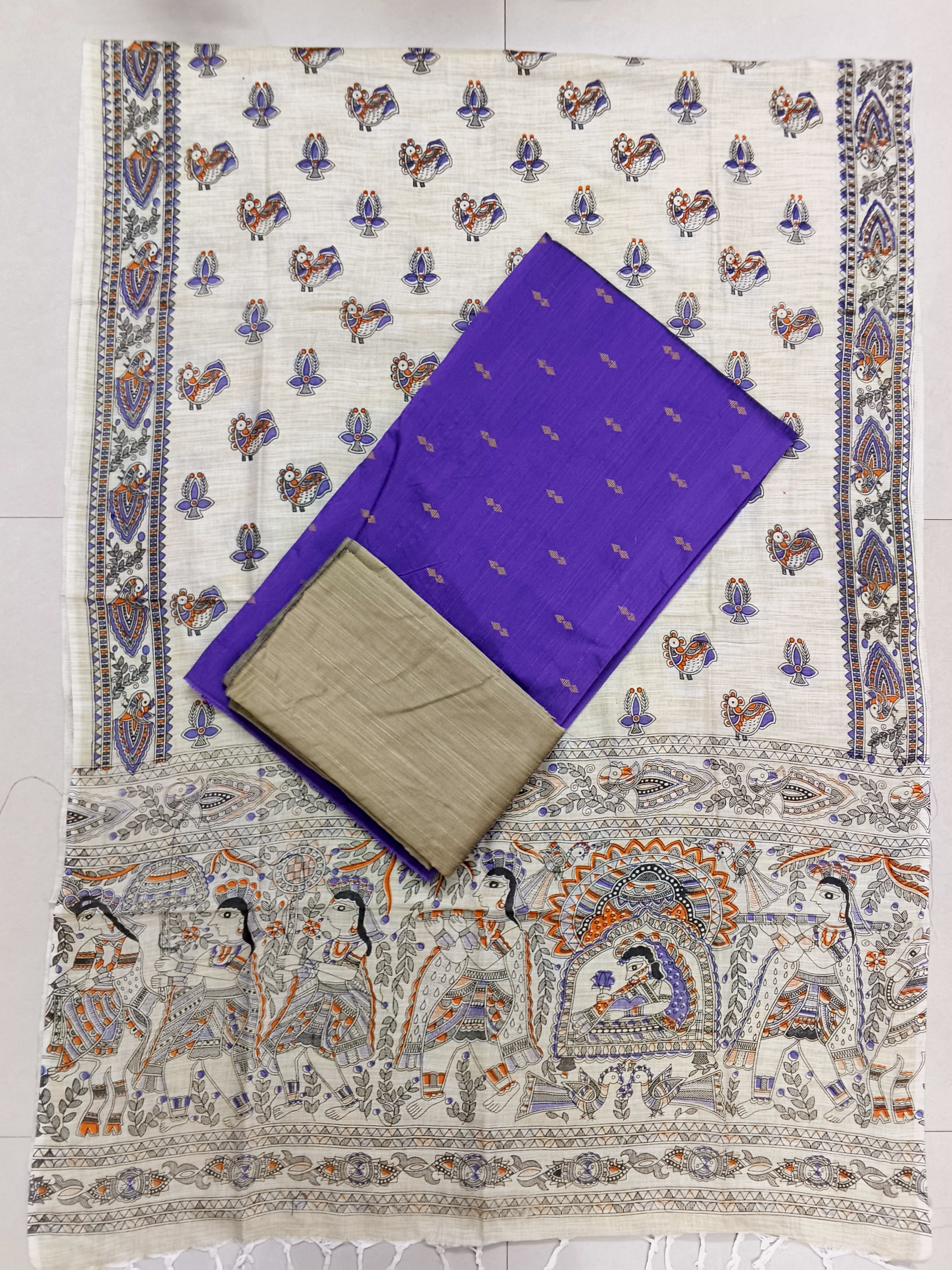 lavendor raw silk top with madhubani duppata 3 piece set