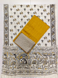 mustard yellow raw silk top with madhubani duppata 3 piece set