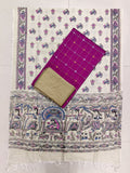 rani pink raw silk top with madhubani duppata 3 piece set