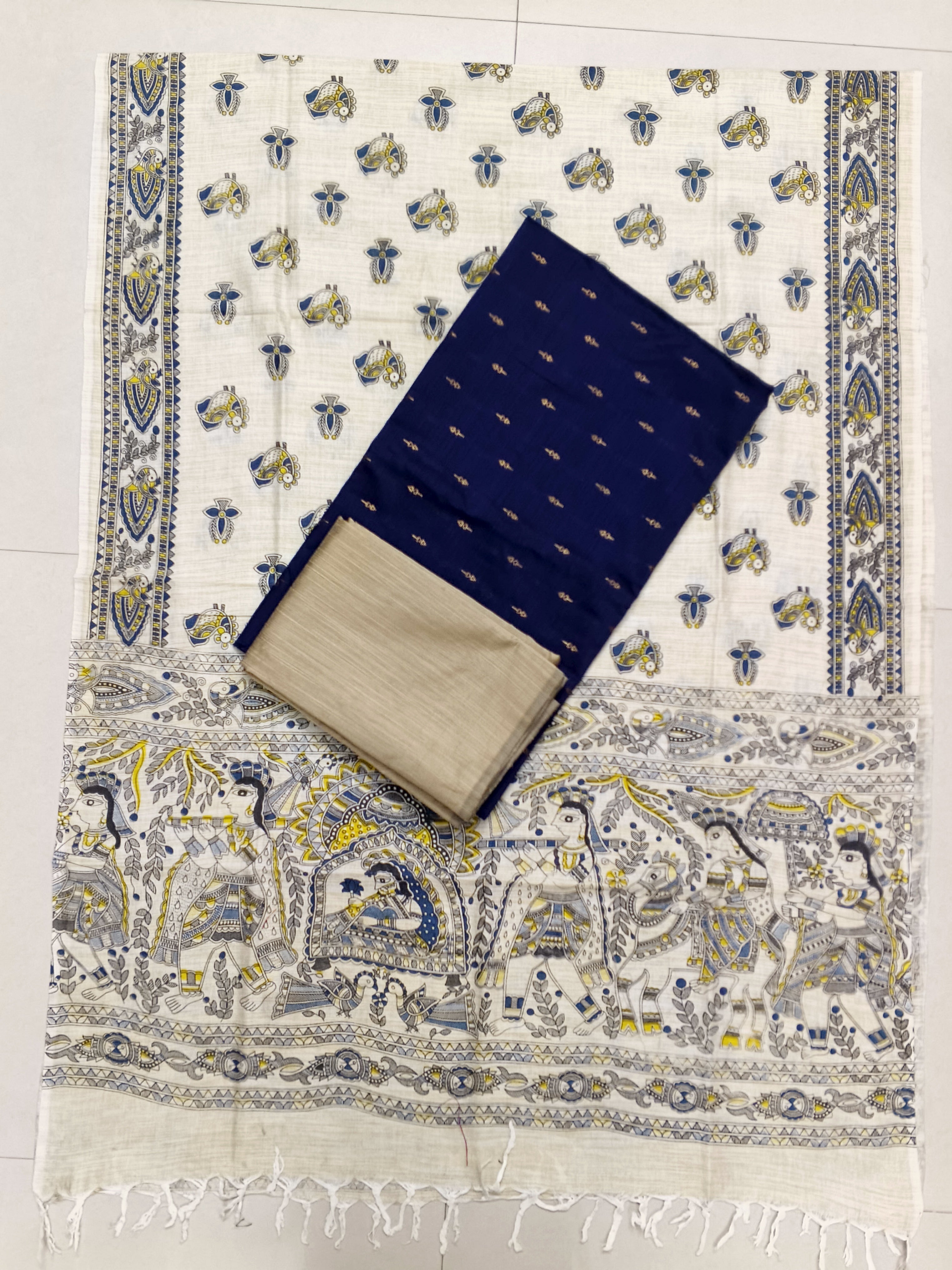 dark purple raw silk top with madhubani duppata 3 piece set