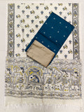 mayil green raw silk top with madhubani duppata 3 piece set