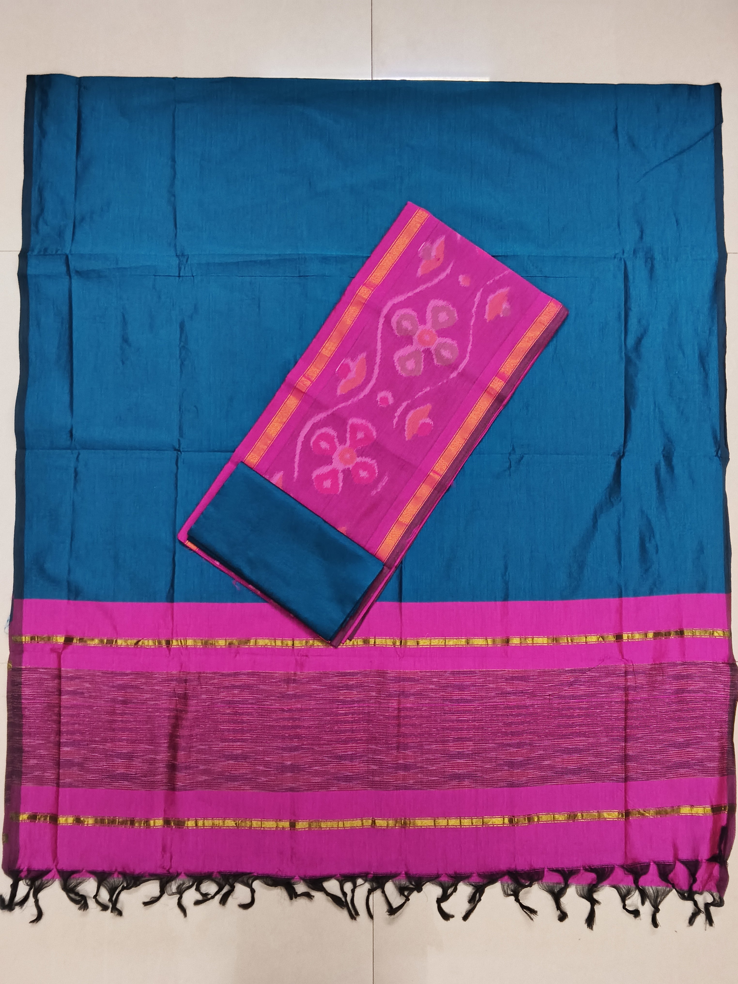 rani pink with peocock blue sico 3 piece set