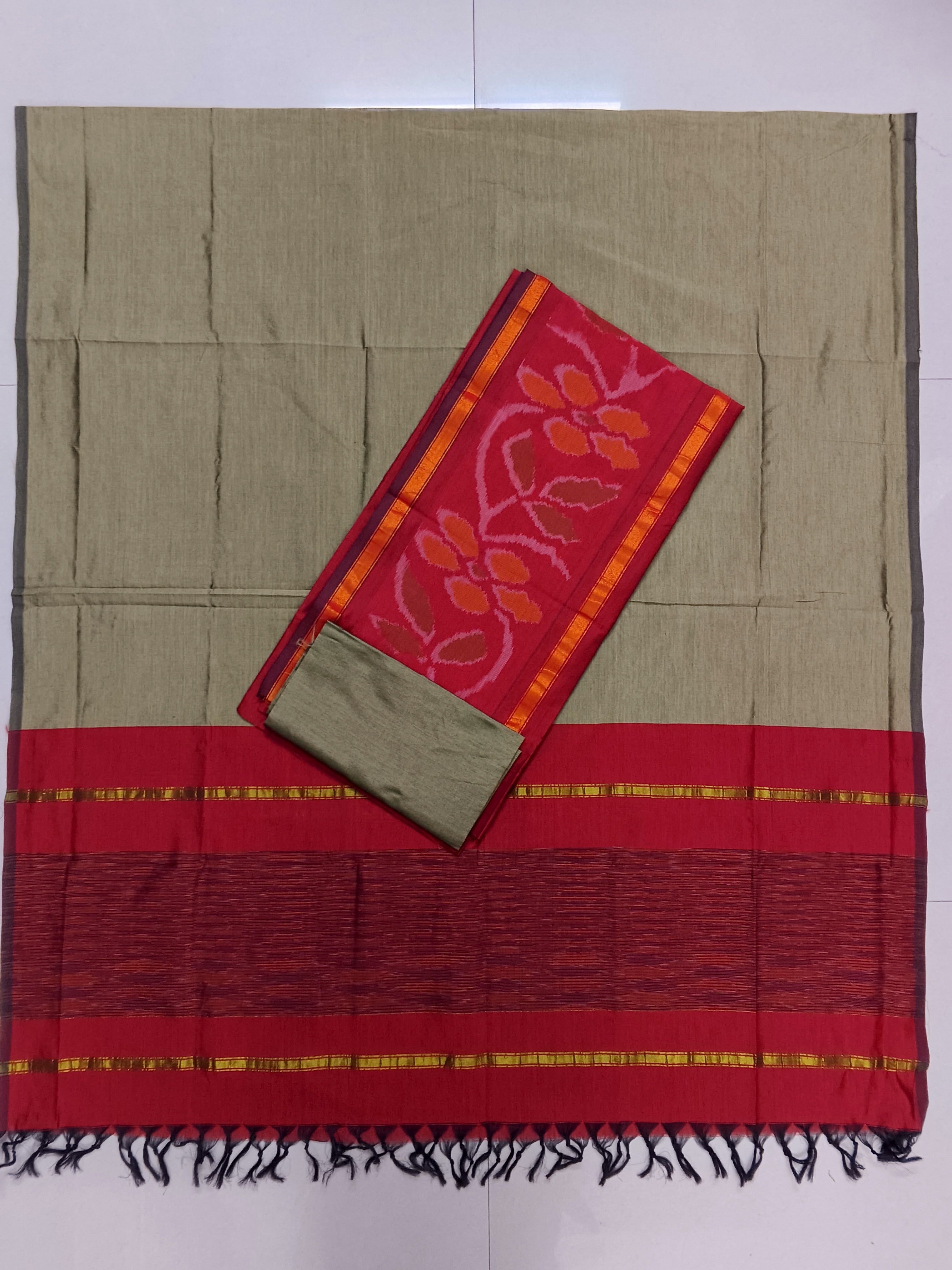 red with baiege colour sico silk 3 piece set