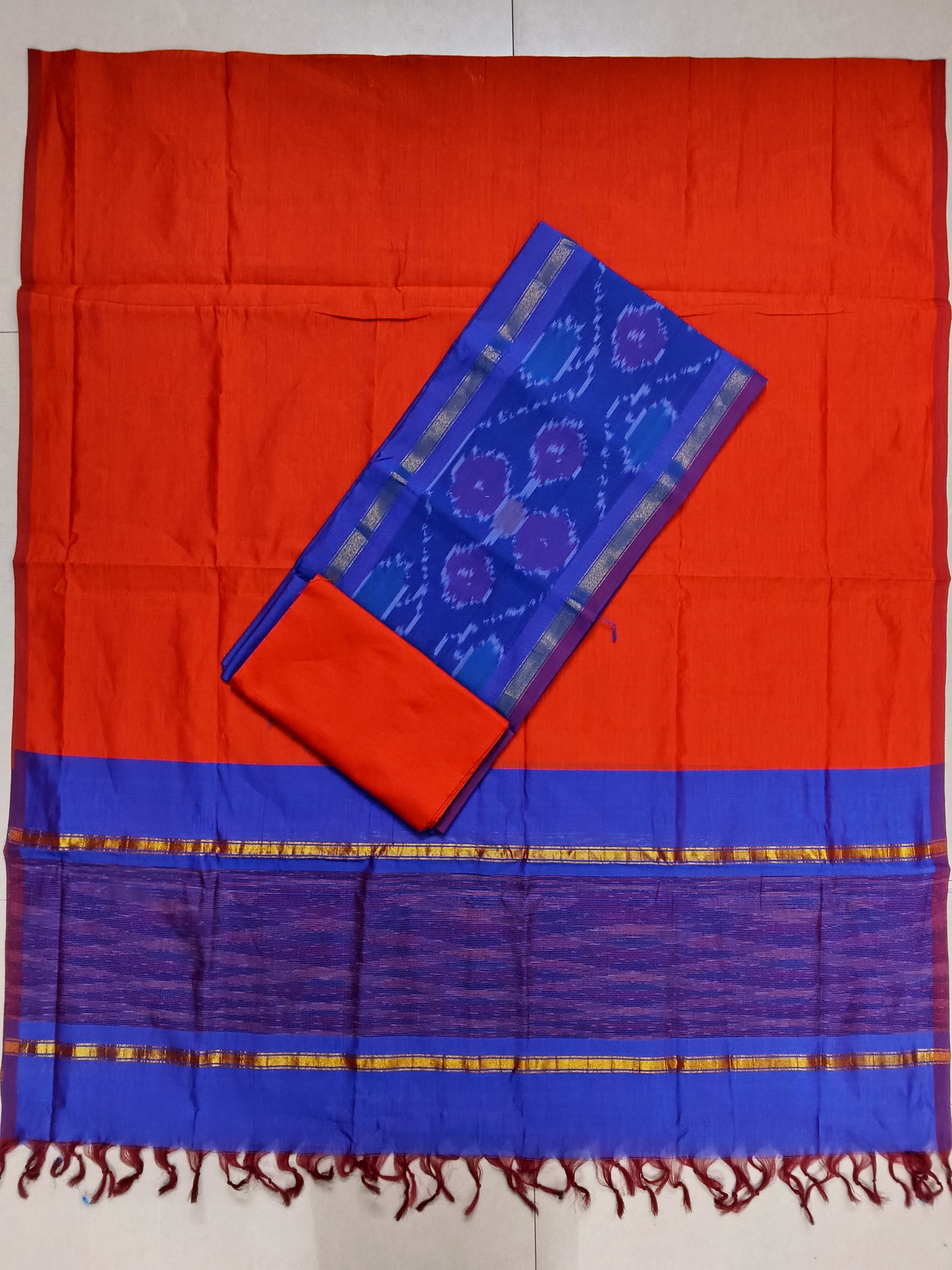 royal blue with orange sico silk 3 piece set