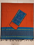 peocock blue with orange sico silk 3 piece set
