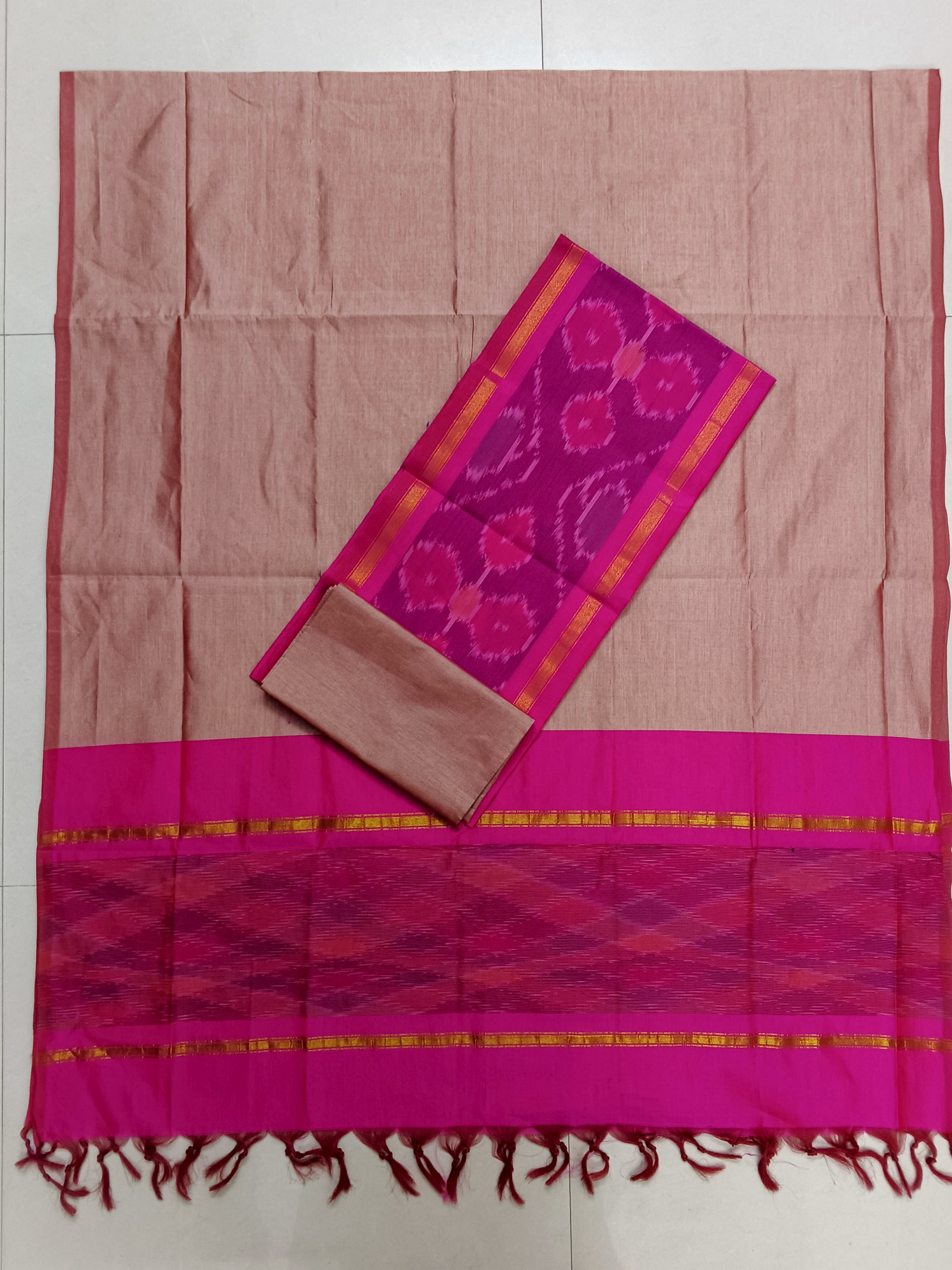 rose gold with light copper beige colour sico silk 3 piece set
