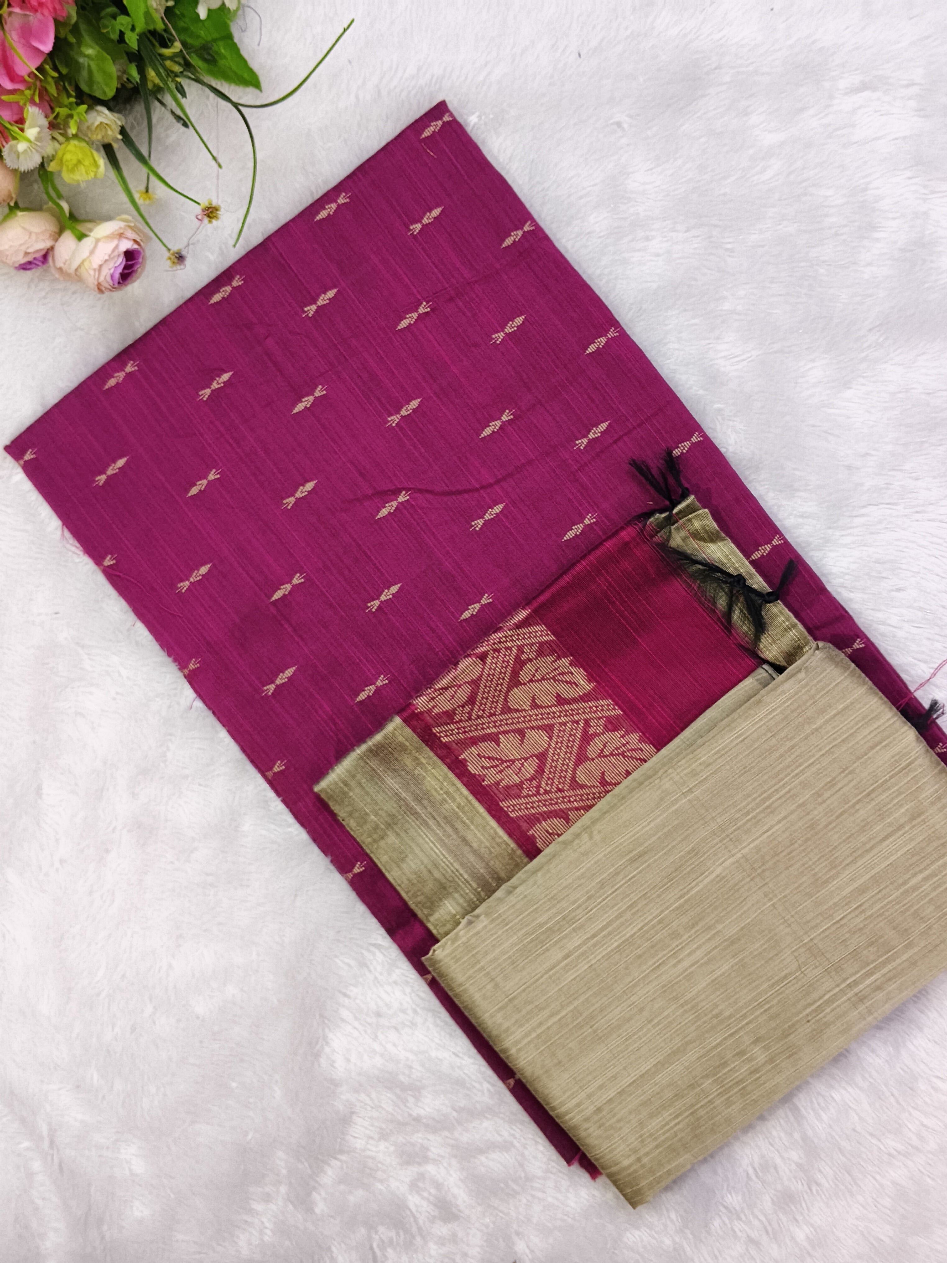 rani pink raw silk top 3 piece set