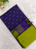 violet raw silk top with mehandi green bottom and duppata 3 piece set
