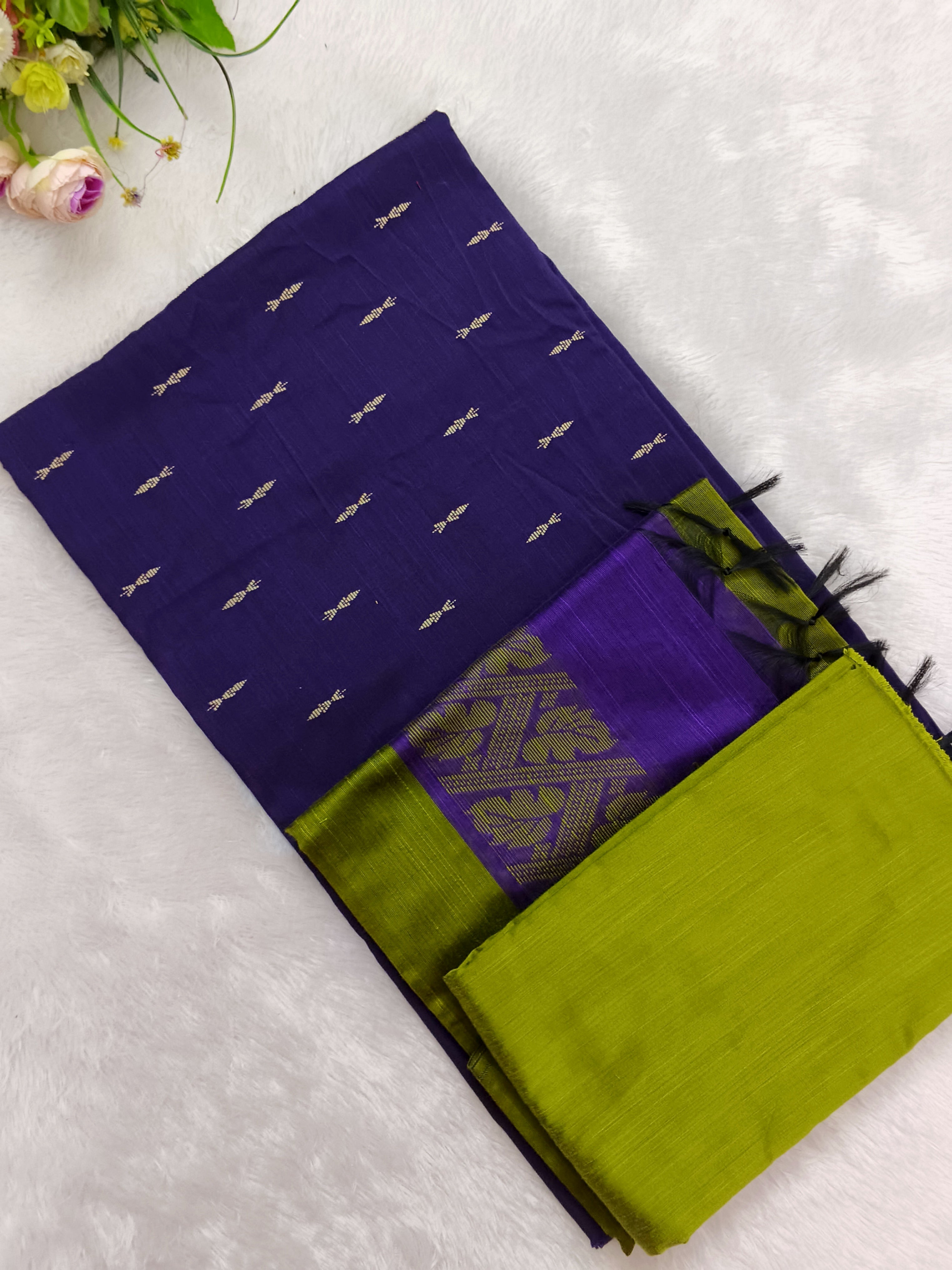 violet raw silk top with mehandi green bottom and duppata 3 piece set