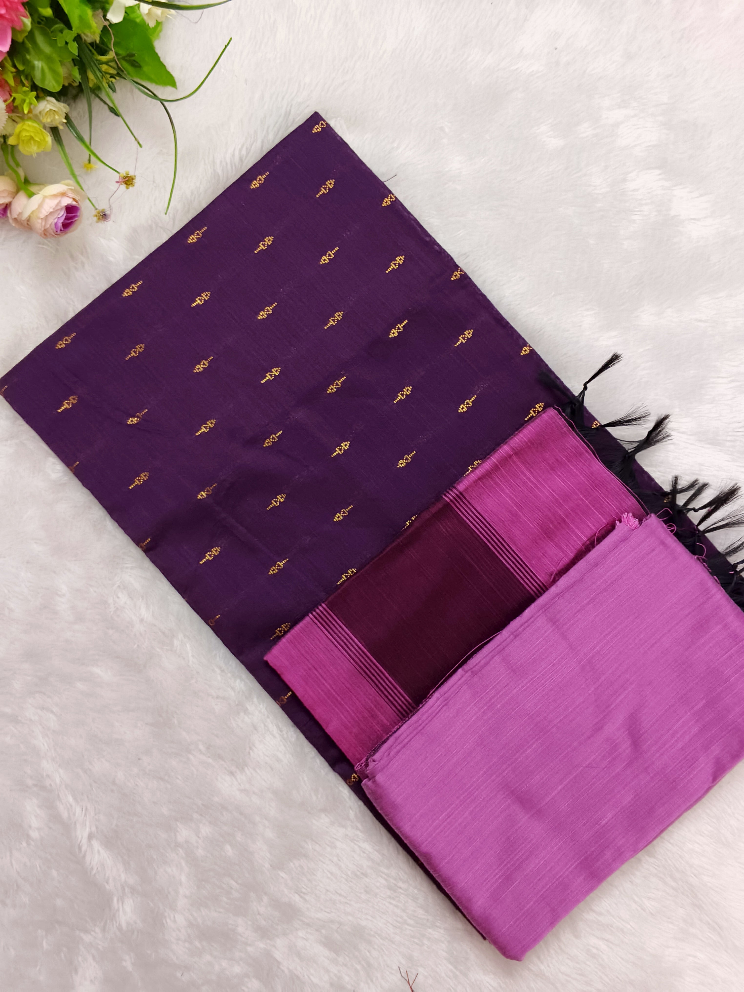 wine raw silk top with pink bottom and duppata 3 piece set
