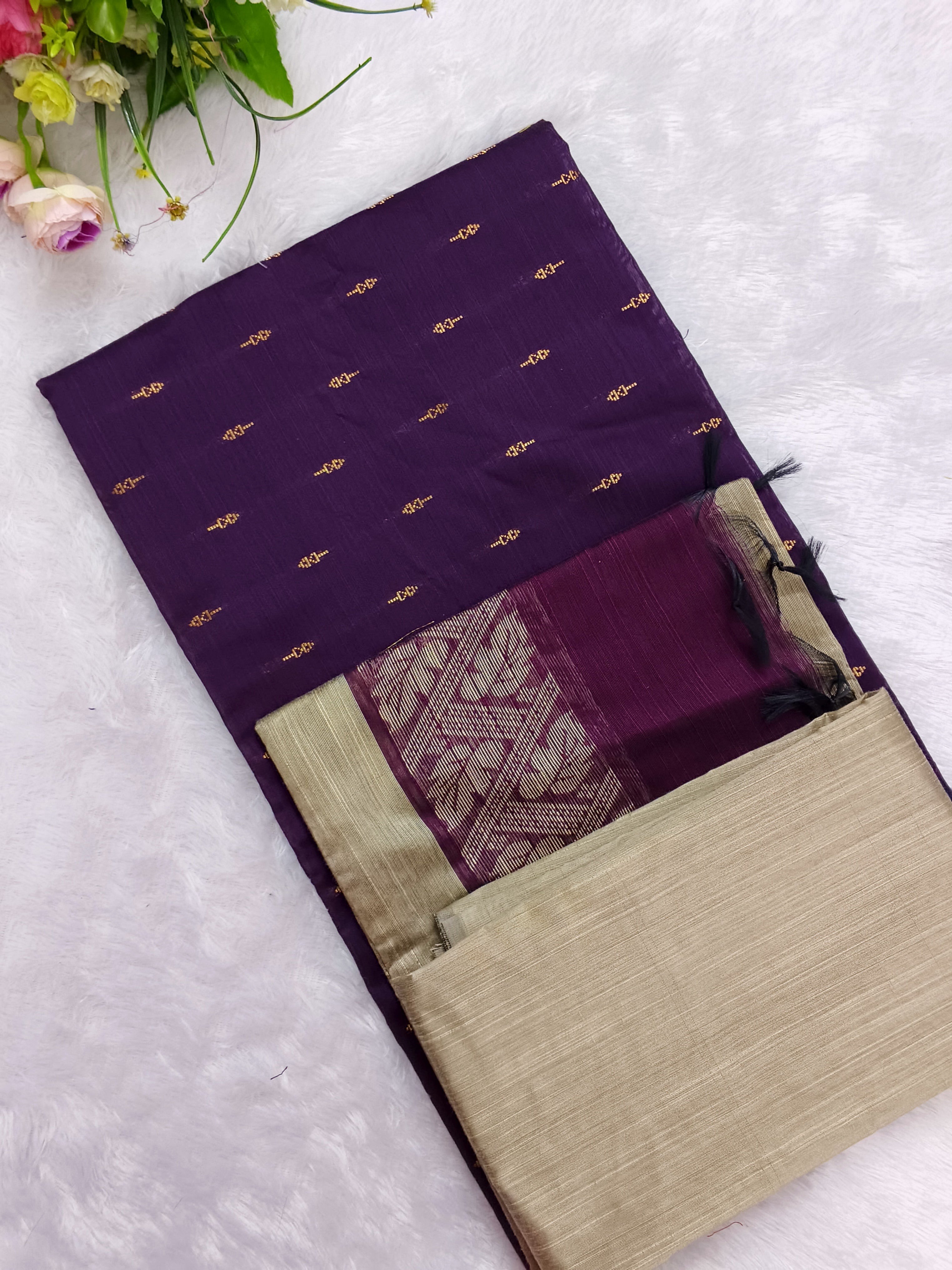 wine colour raw silk top with beieg colour bottom and duppata 3 piece set