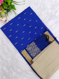 royal blur raw silk top with beige colour bottom and duppata 3 piece set