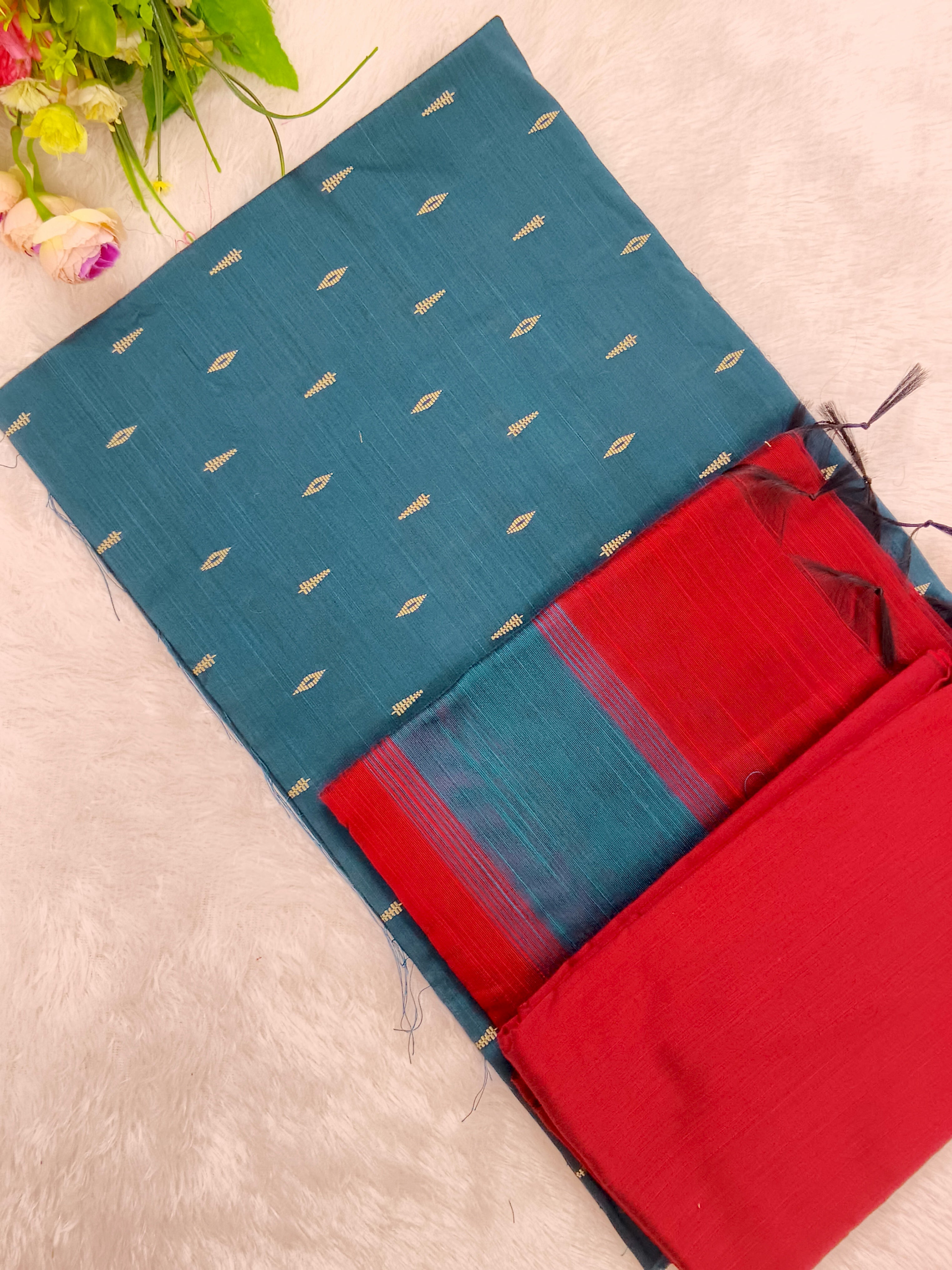 peocock blue with red bottom and duppata 3 piece set