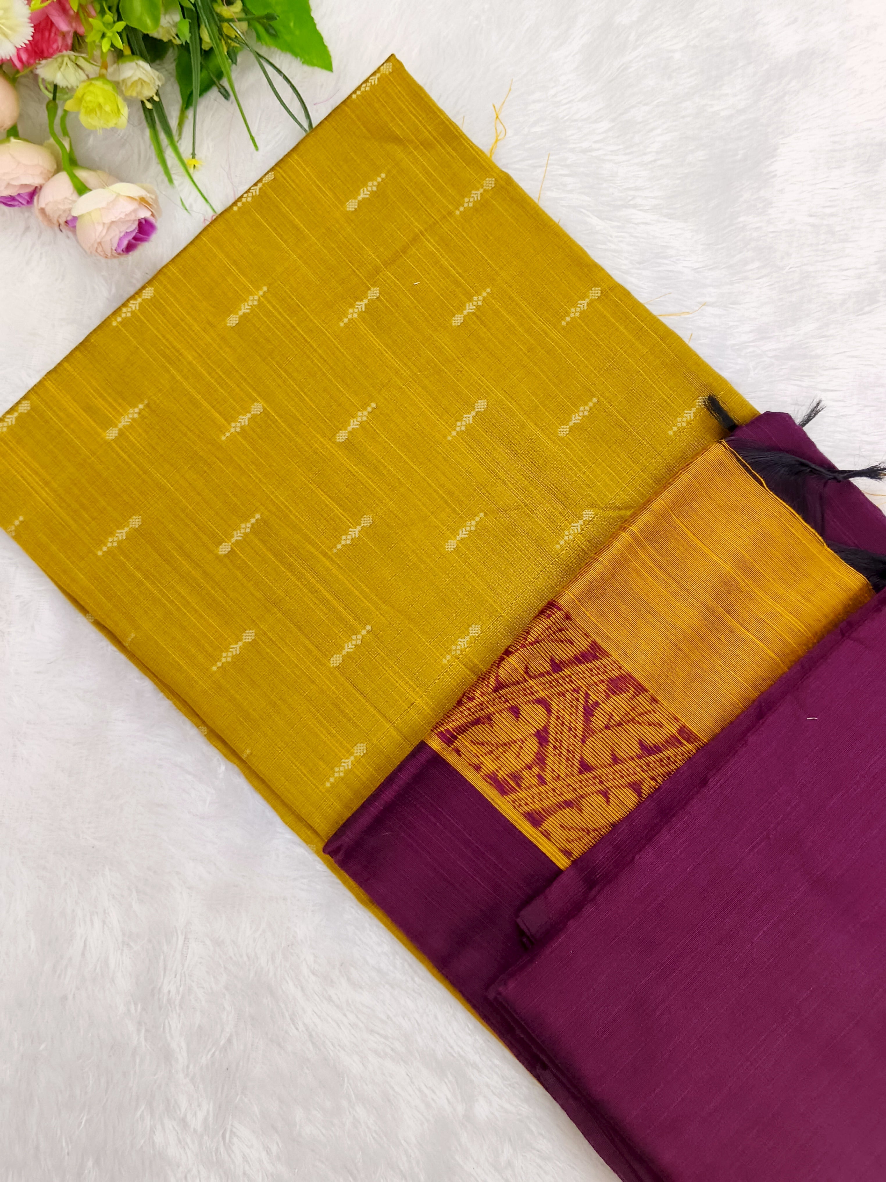 mustard yelloe raw silk top with wine bottom and duppata 3 piece set