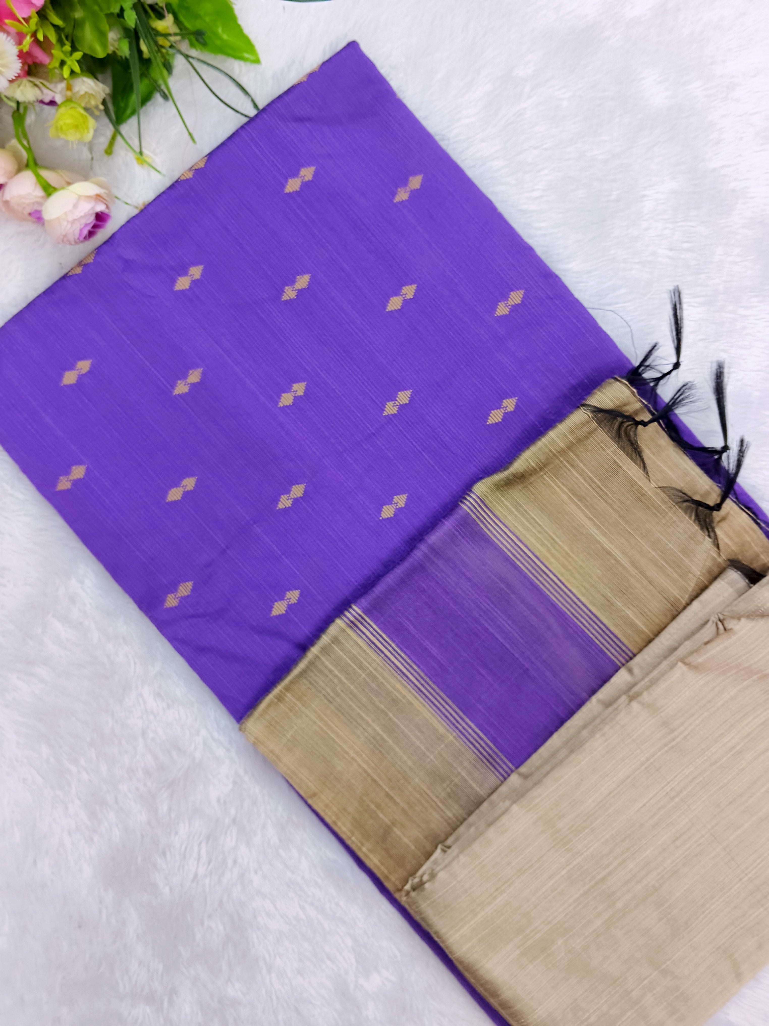lavendor raw silk top with beige colour bottom duppata 3 piece set