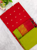 red raw silk top with mehandi green bottom duppata