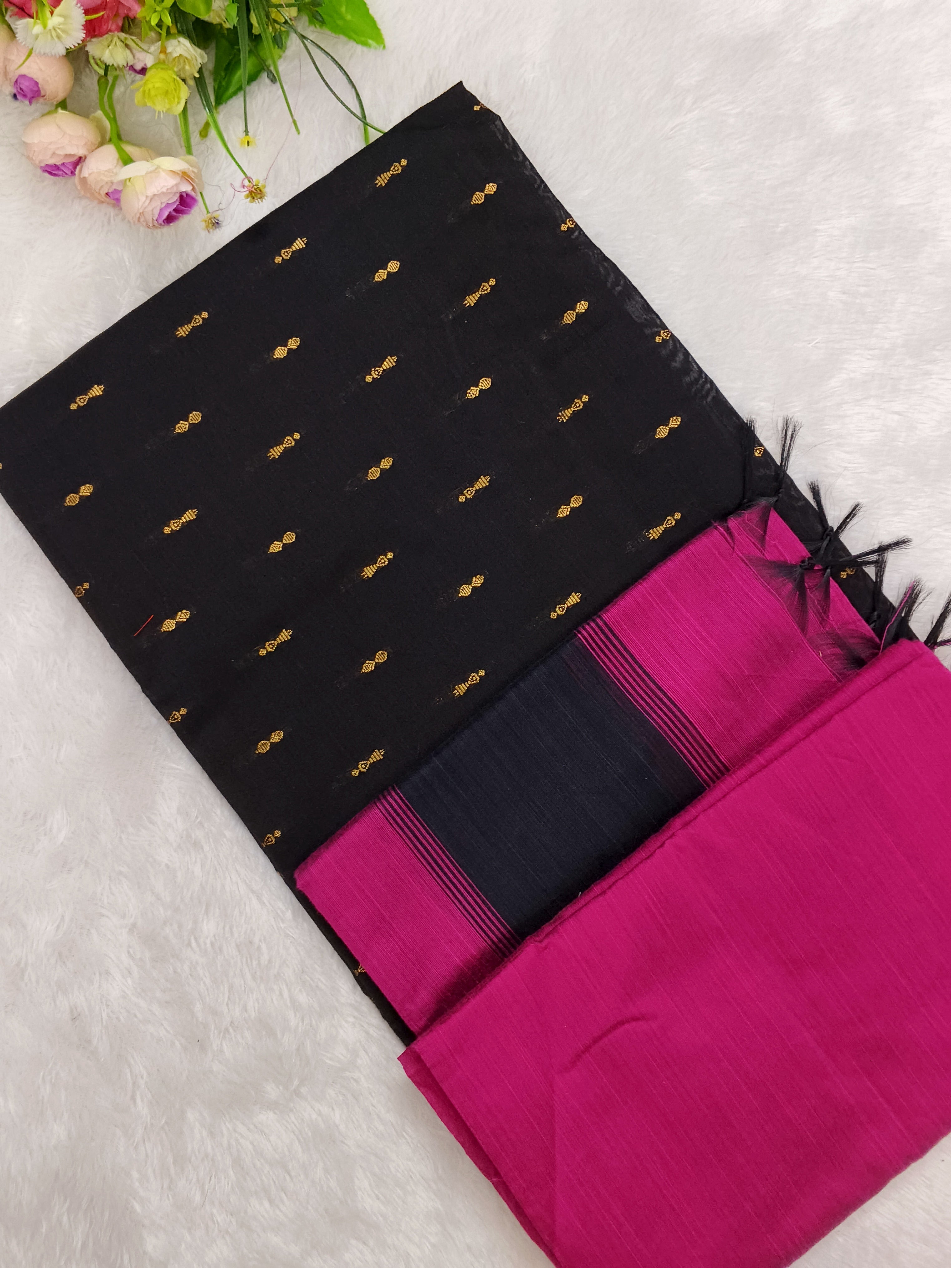 black top with rani pink bottom and duppata 3 piece set