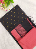 black raw silk top with peech colour duppata and bottom