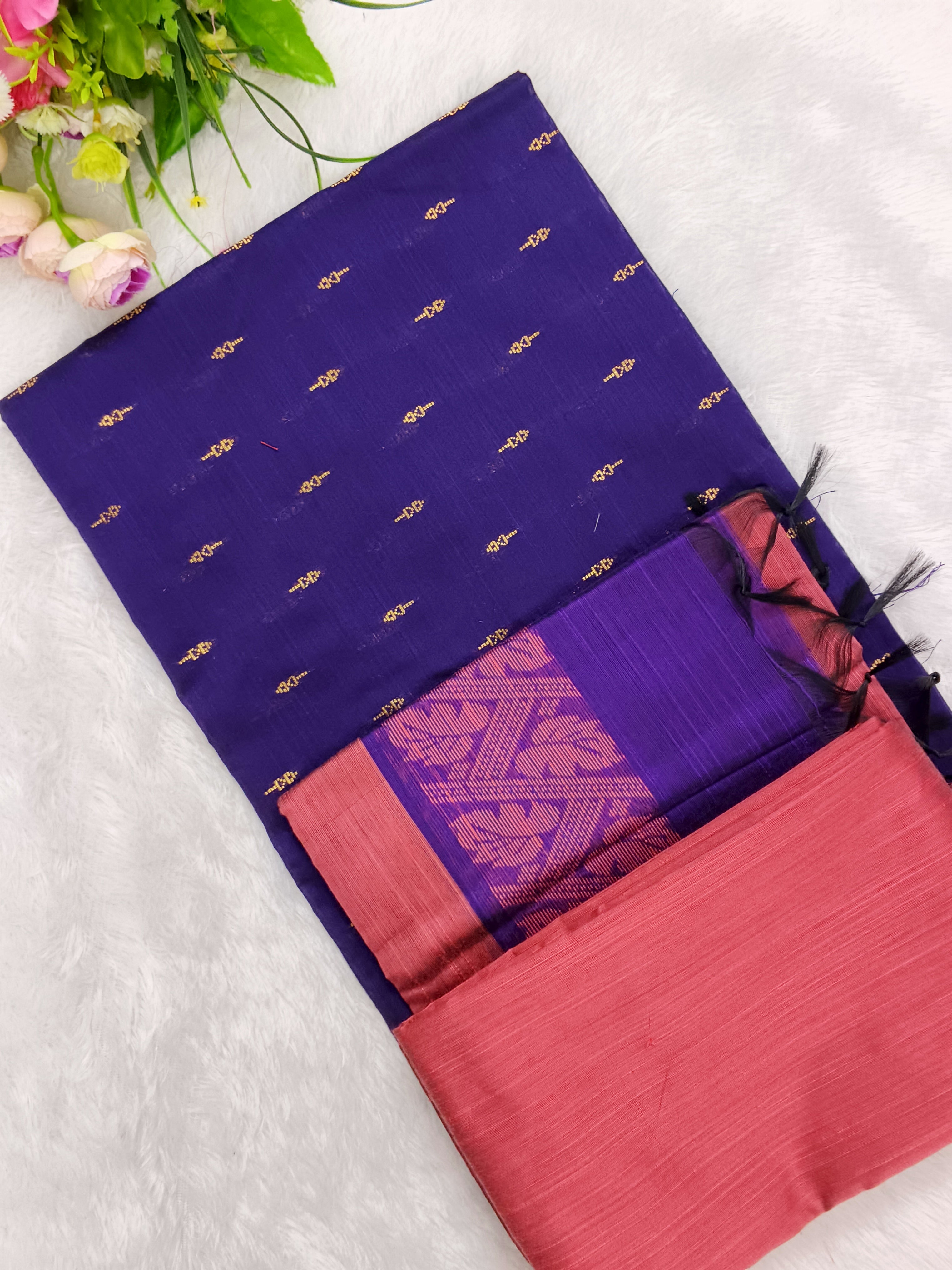 violet raw silk top with oink bottom and duppata 3 piece set