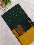 dark green raw silk top with mustard yellow bottom and duppata 3 piece set