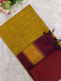 mustard yellow raw silk top & marron duppata and bottom 3 piece set