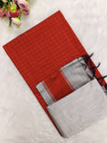 red colour samll checked top with silver bottom and duppata 3 piece set
