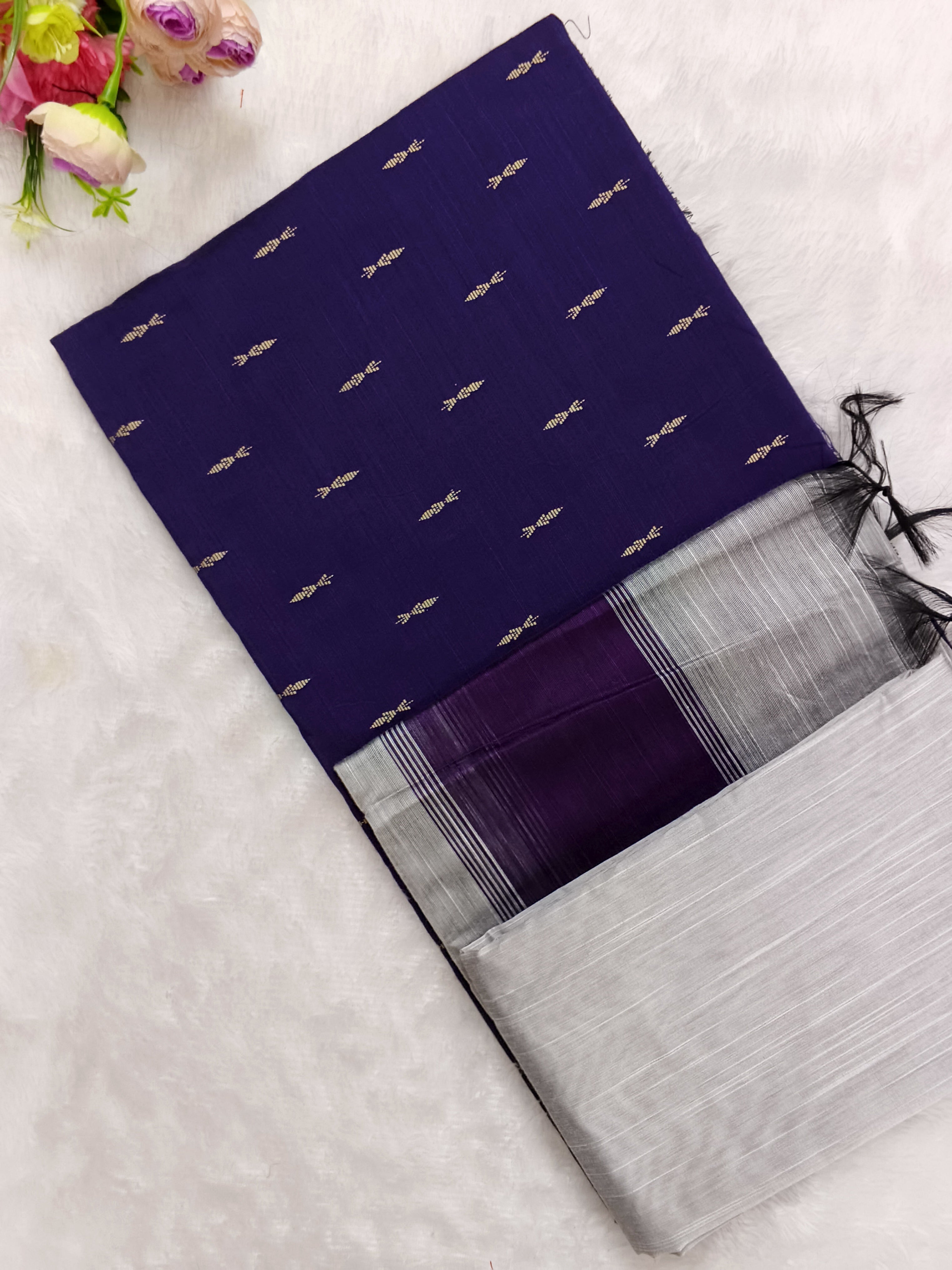 dark purple top with silver bottom and duppata 3 piece set