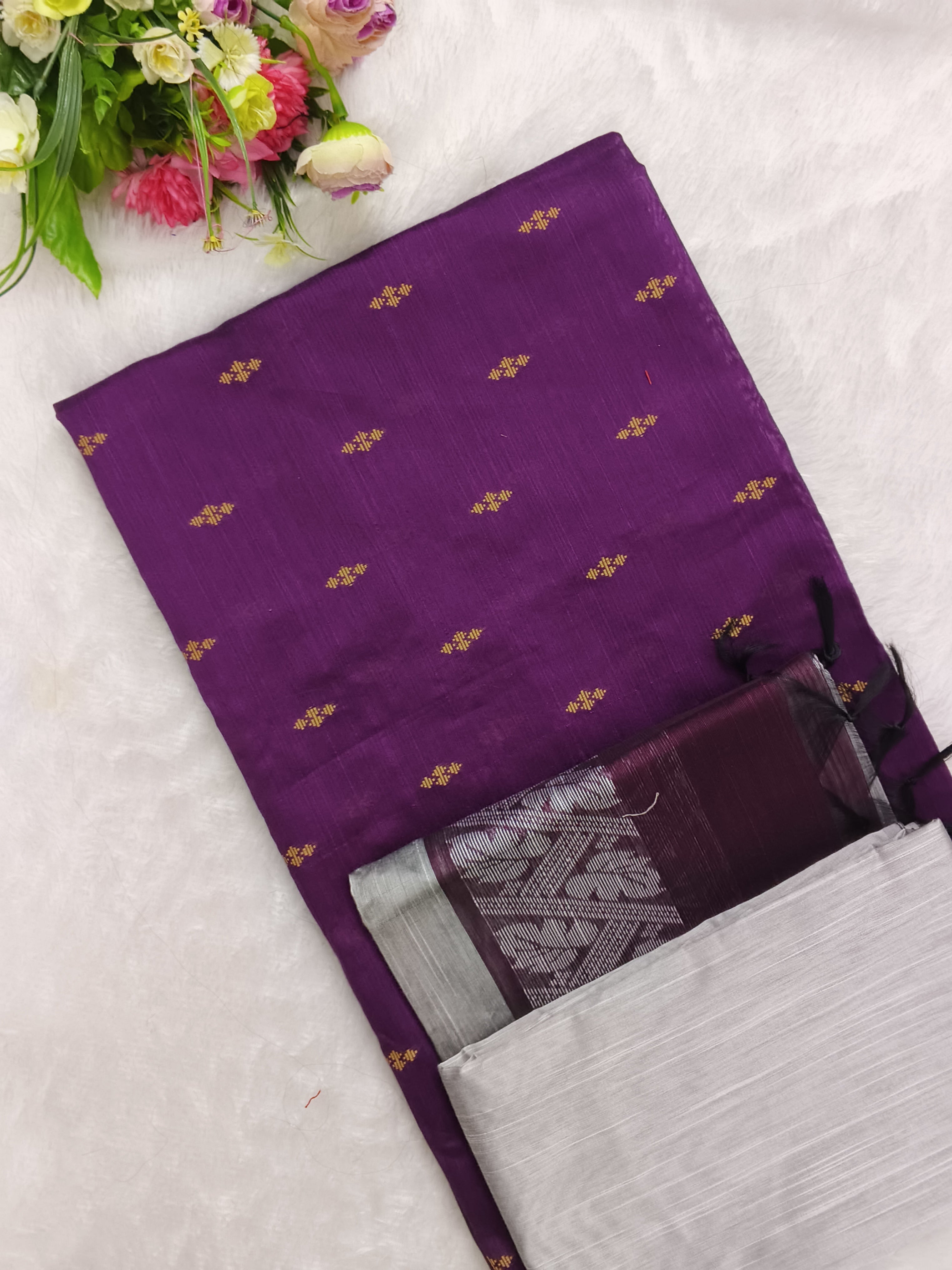 wine raw silk top with silver bottom and duppata 3 piece set