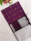 dark purple butterfly checked top with silver bottom and duppata 3 piece set