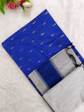 royal blue raw silk top with silver bottom and duppata